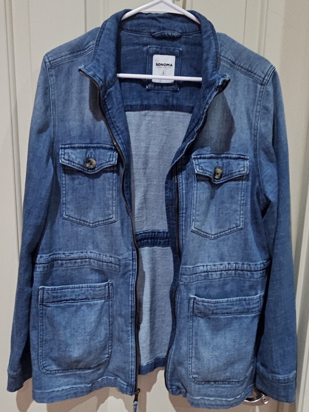 Sonoma Medium Blue Denim Jacket with Front Zip Womem Size Large
